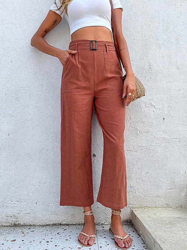 Women's woven cotton cropped casual wide-leg pants - 808Lush