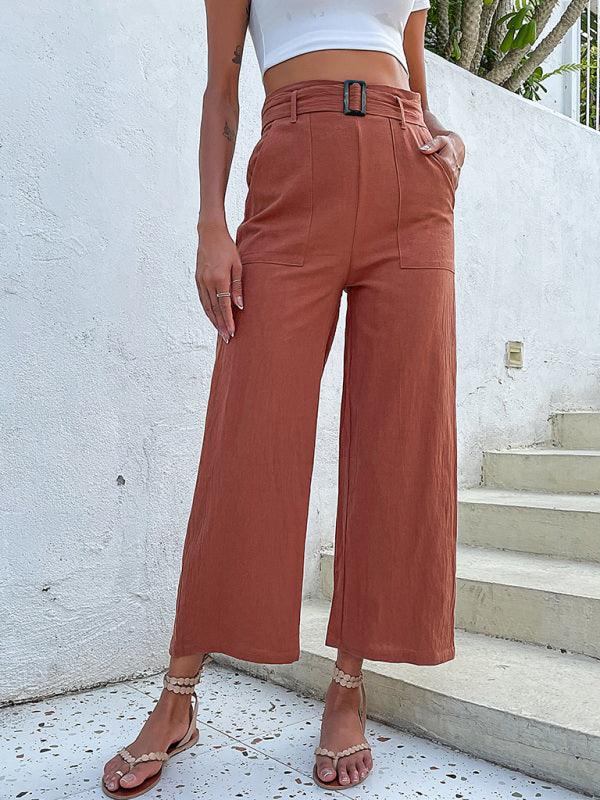 Women's woven cotton cropped casual wide-leg pants - 808Lush