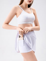 Sports yoga short skirt culottes half body quick-drying pocket skirt side slit strappy skirt - 808Lush