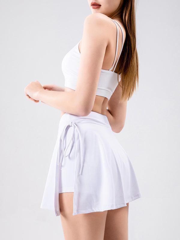 Sports yoga short skirt culottes half body quick-drying pocket skirt side slit strappy skirt - 808Lush