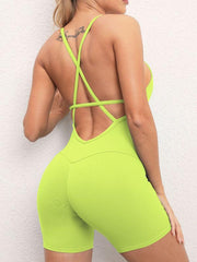 Sexy buttocks yoga pants sports one-piece fitness pants open back cross jumpsuit - 808Lush