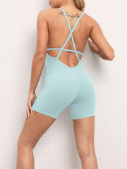 Sexy buttocks yoga pants sports one-piece fitness pants open back cross jumpsuit - 808Lush