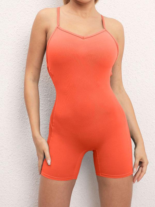 Sexy buttocks yoga pants sports one-piece fitness pants open back cross jumpsuit - 808Lush