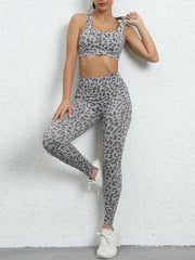 Leopard print beautiful back tight sports suit peach hip lifting high waist fitness clothes - 808Lush