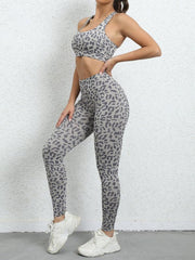 Leopard print beautiful back tight sports suit peach hip lifting high waist fitness clothes - 808Lush