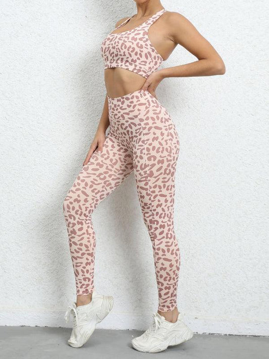 Leopard print beautiful back tight sports suit peach hip lifting high waist fitness clothes - 808Lush