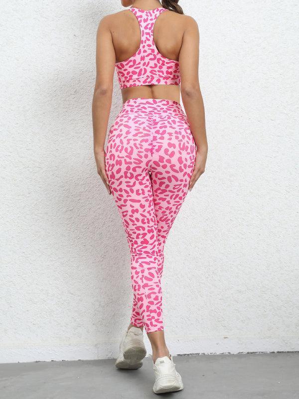 Leopard print beautiful back tight sports suit peach hip lifting high waist fitness clothes - 808Lush