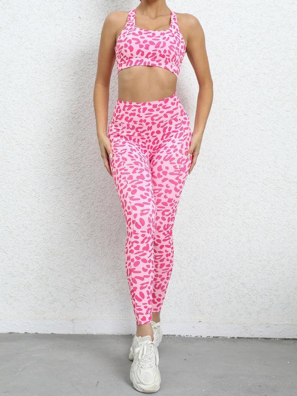 Leopard print beautiful back tight sports suit peach hip lifting high waist fitness clothes - 808Lush