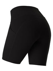 Ladies Stitching Five Point Sports Pocket Tight Fitness High Waist Hip Lifting Cycling Yoga Shorts - 808Lush