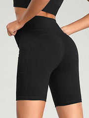 Ladies Stitching Five Point Sports Pocket Tight Fitness High Waist Hip Lifting Cycling Yoga Shorts - 808Lush