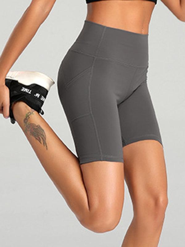 Ladies Stitching Five Point Sports Pocket Tight Fitness High Waist Hip Lifting Cycling Yoga Shorts - 808Lush