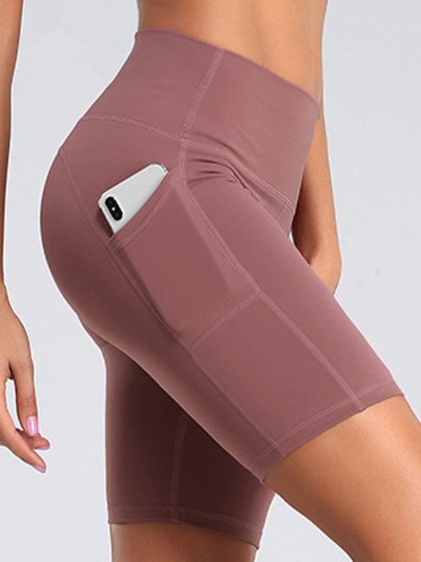 Ladies Stitching Five Point Sports Pocket Tight Fitness High Waist Hip Lifting Cycling Yoga Shorts - 808Lush