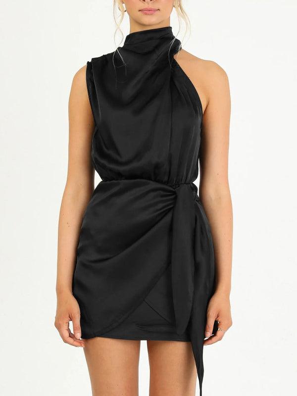 Women's woven halter neck satin strap mini dress - 808Lush