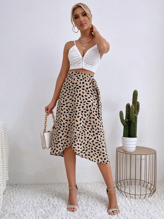 Women's casual all-match temperament polka dot print slit skirt - 808Lush