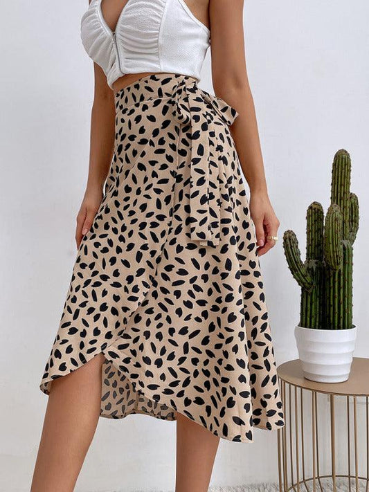Women's casual all-match temperament polka dot print slit skirt - 808Lush