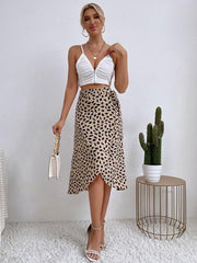 Women's casual all-match temperament polka dot print slit skirt - 808Lush