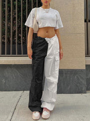 Women's High Waist Wide Leg Loose Tether Straight Leg Cargo Pants - 808Lush