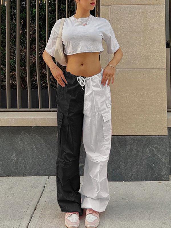 Women's High Waist Wide Leg Loose Tether Straight Leg Cargo Pants - 808Lush