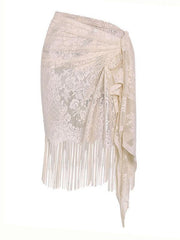 Women's hollow beach lace fringed blouse skirt - 808Lush