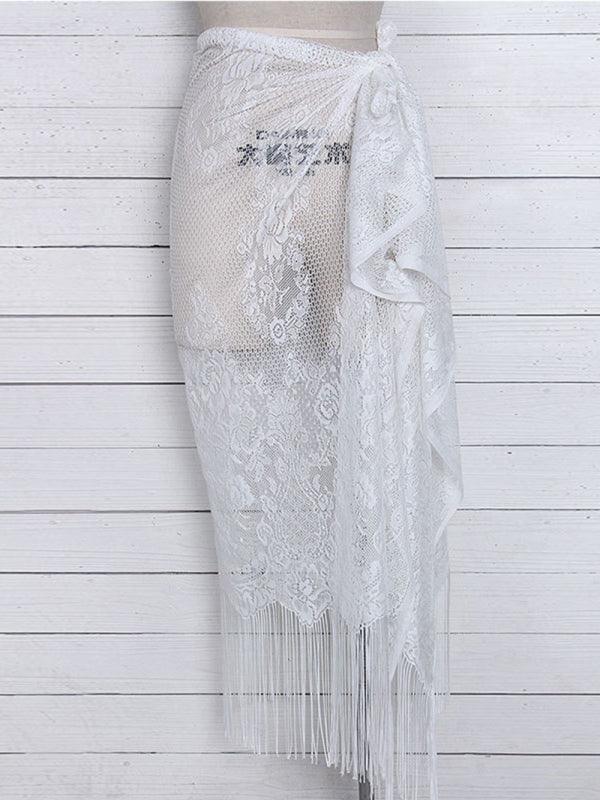 Women's hollow beach lace fringed blouse skirt - 808Lush