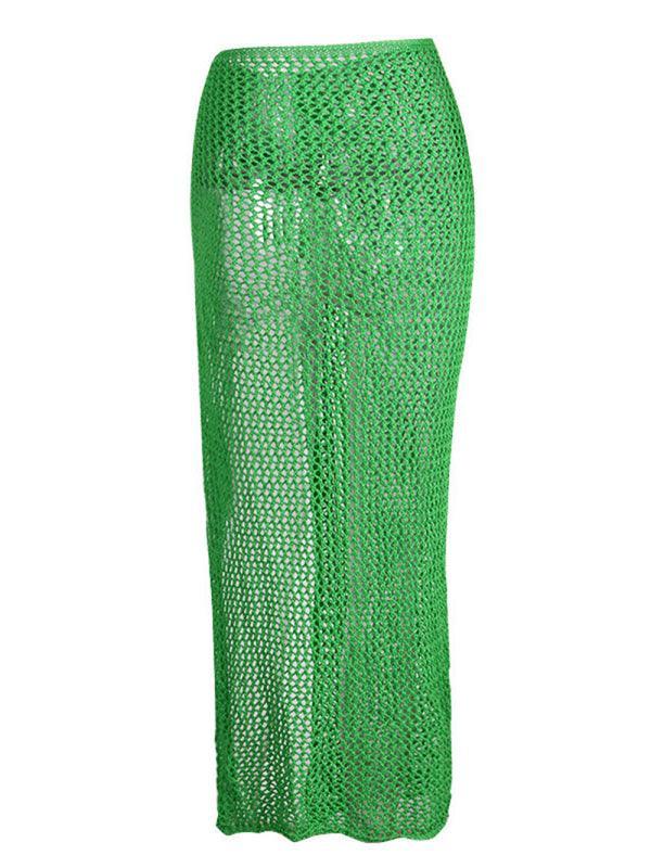 Women's hollow tie knitted floor mopping skirt - 808Lush