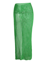 Women's hollow tie knitted floor mopping skirt - 808Lush