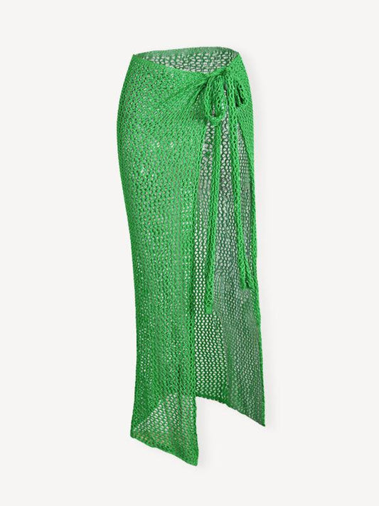 Women's hollow tie knitted floor mopping skirt - 808Lush