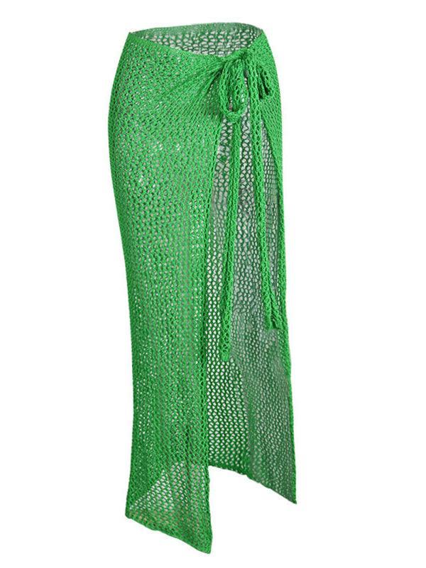 Women's hollow tie knitted floor mopping skirt - 808Lush