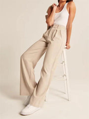 Women's high waist wide-leg pants with matching belt wide-leg casual suit pants - 808Lush