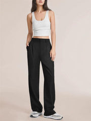 Women's high waist wide-leg pants with matching belt wide-leg casual suit pants - 808Lush