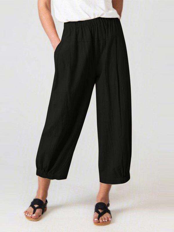 Loose Harem Pants High Waist Cotton Linen Cropped Pants Wide Leg Women's Pants - 808Lush