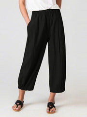 Loose Harem Pants High Waist Cotton Linen Cropped Pants Wide Leg Women's Pants - 808Lush