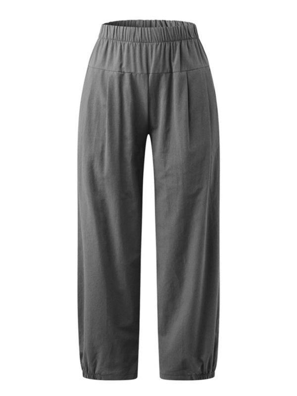 Loose Harem Pants High Waist Cotton Linen Cropped Pants Wide Leg Women's Pants - 808Lush