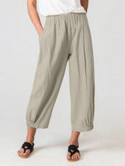 Loose Harem Pants High Waist Cotton Linen Cropped Pants Wide Leg Women's Pants - 808Lush