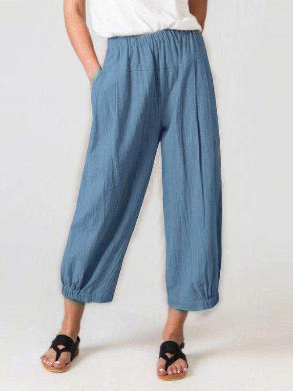 Loose Harem Pants High Waist Cotton Linen Cropped Pants Wide Leg Women's Pants - 808Lush