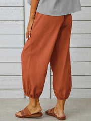 Loose high-waisted button-down cotton and linen cropped trousers wide-leg women's trousers - 808Lush