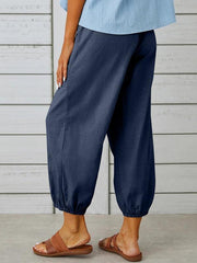 Loose high-waisted button-down cotton and linen cropped trousers wide-leg women's trousers - 808Lush