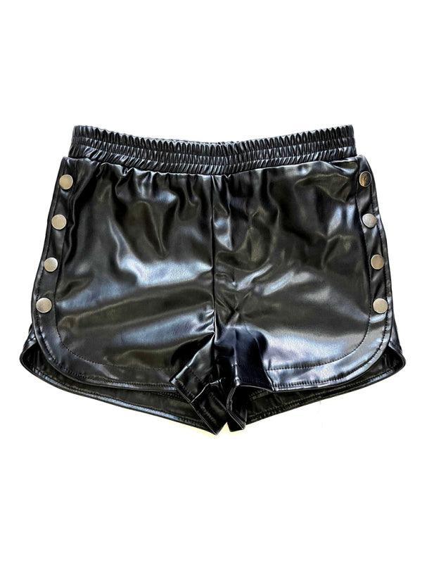 Side Button PU Leather Shorts - 808Lush