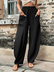 Women's Pants Solid Color Pocket Women's Casual Pants Elastic Pants Trousers - 808Lush