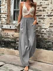 Women's Pants Solid Color Pocket Women's Casual Pants Elastic Pants Trousers - 808Lush