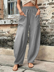 Women's Pants Solid Color Pocket Women's Casual Pants Elastic Pants Trousers - 808Lush