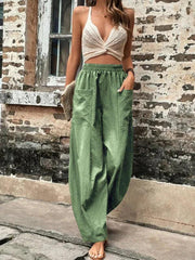 Women's Pants Solid Color Pocket Women's Casual Pants Elastic Pants Trousers - 808Lush