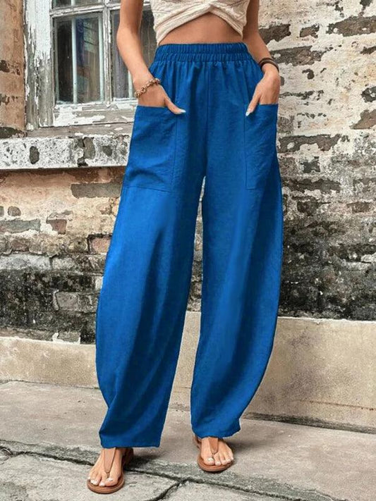 Women's Pants Solid Color Pocket Women's Casual Pants Elastic Pants Trousers - 808Lush