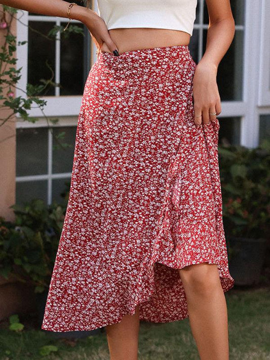 Women's Floral Irregular Ruffle Skirt - 808Lush