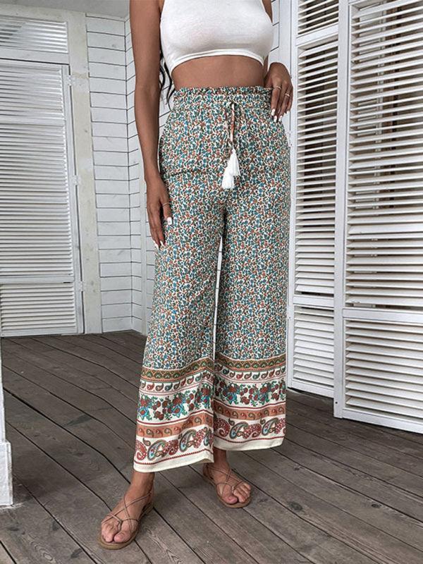 Women's Bohemian Ethnic Print Wide Leg Pants - 808Lush