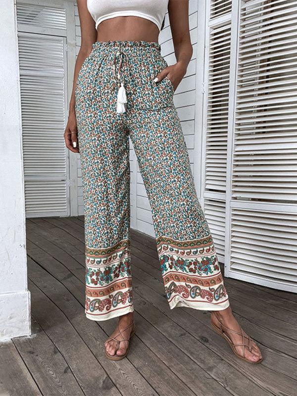 Women's Bohemian Ethnic Print Wide Leg Pants - 808Lush