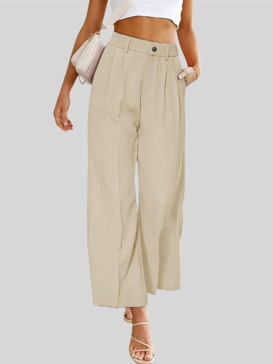 Women's Casual Wide Leg Pants High Waist Button Down Trousers With Pockets - 808Lush