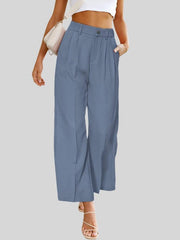 Women's Casual Wide Leg Pants High Waist Button Down Trousers With Pockets - 808Lush