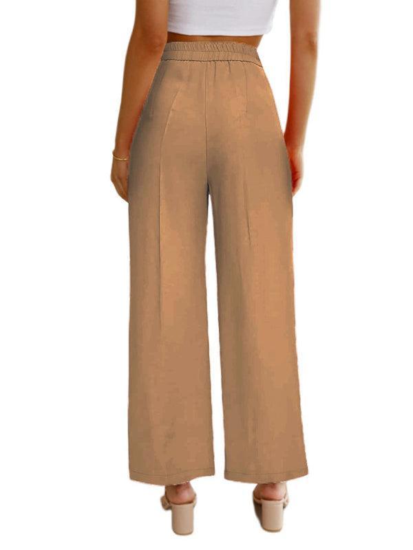 Women's Casual Wide Leg Pants High Waist Button Down Trousers With Pockets - 808Lush