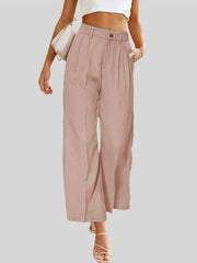 Women's Casual Wide Leg Pants High Waist Button Down Trousers With Pockets - 808Lush